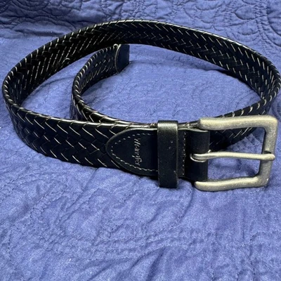 Cinturón de cuero tejido negro con hebilla plateada para hombre talla 32 80 Foto 1 de 2