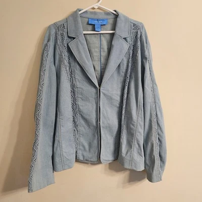 Chaqueta Blazer Mujer Doncaster Deportiva Denim Azul Encaje Detalle Talla 24W Foto 1 de 4