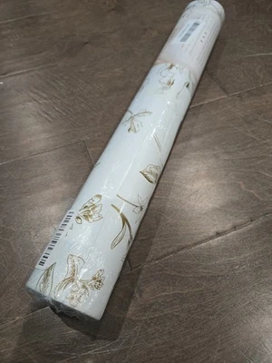 Safiyya 393" X 17.3" Wallpaper White With Gold Flowers Self Adhesive NEW - Image 1 of 4