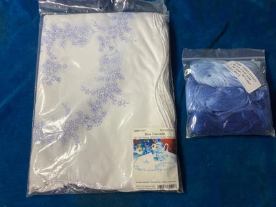 Tobin Blue Cascade 58”x86" Stamped Embroidery Oblong Tablecloth Kit & Thread kit - Image 1 of 4