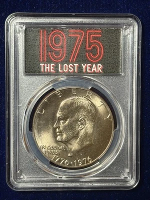 1976 D “1975 The Lost Year” PCGS MS64 tipo 1 dólar Ike - Imagem 1 de 2