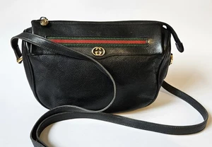 Bolso Bandolera Gucci Vintage Sherry Ophidia Rayas Cuero Negro - Imagen 1 de 21