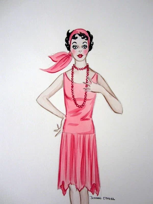 Vintage Fashion Commercial Illustration Art Original Painting Pink Dress 1950s - Image 1 of 3