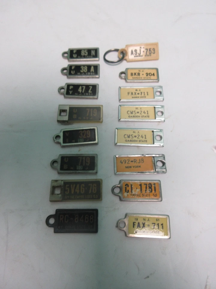 Vintage Lot of 16 Tag DAV License Plate Keychain New Jersey New York 1949 - 1961 - Image 1 of 4