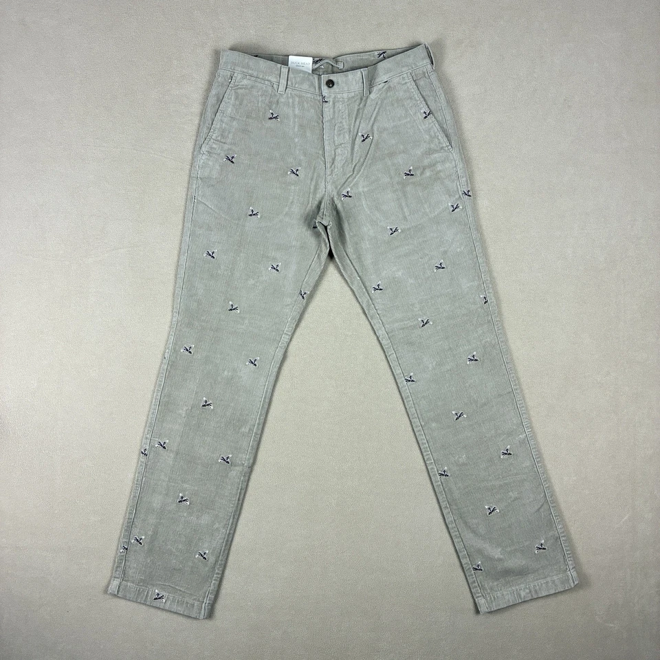 Calça de veludo Duck Head Bradbury bordada de pato cáqui nova com etiquetas masculina 34x34 - Imagem 1 de 4