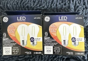 2 Boxes- 2 Pack GE LED Clear Finish 40W Ceiling Fan Light A15 Soft White 4 Bulbs - Picture 1 of 2