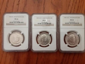 1947 B.T. Washington Half Dollar Set Of 3 NGC Graded MS66 - Picture 1 of 4