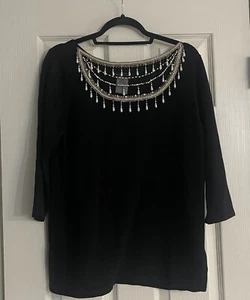 Bob Mackie indossabile arte perline piccolo top nero gocce di perle nuovo con etichette fondo di magazzino - Foto 1 di 10