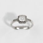 Beautiful Sterling Cushion Cubic Zirconia W/ Accents Bead Trim Halo Ring Size 7
