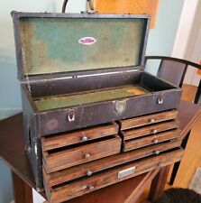 Antique Craftsman Machinists Tool Box Wood and Leather
