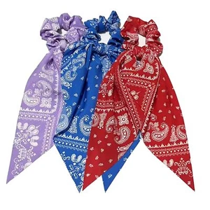 3 PCS Paisley Bow Hair Scrunchies Elastic Ponytail Holder Scarf Ties for Hair - Picture 1 of 5