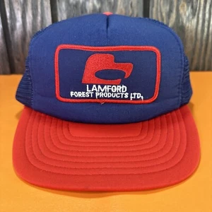 De colección LAMFORD Forest Products LTD Sombrero de Camionero Snapback Gorra Parche Azul Rojo Malla - Imagen 1 de 13