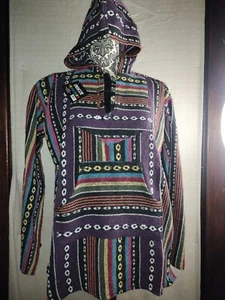 Gewebter mexikanischer Baja Hoodie Poncho Pullover - mehrfarbig - Pulli Gr. S - Bild 1 von 9