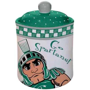 Michigan State Spartans Green White Team Mascot College Ceramic Cookie Jar - Picture 1 of 15
