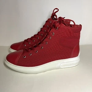 New Ecco Soft 3 Hi Top Fabric Lace-up Red Sneaker Boots Womens Size 10-10.5/41 - Picture 1 of 14