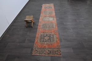 Vintage Türkischer Läufer Teppich 2x11ft Wolle Anatolisch Handarbeit Flur Oushak ROT - Bild 1 von 9