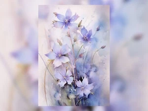 Purple Flowers Watercolor Painting Print - Floral Wall Art 5"x7" on Matte Paper - Picture 1 of 9
