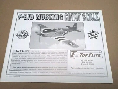 Hobbico Top Flite P-51D Mustang Giant Scale Manual Instruction Book P51GP05 New! - Image 1 of 4