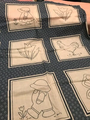 Vintage Retro Look Cotton Blue/White Floral & Patchwork Squares Fabric 3/4 yard - Image 1 of 4