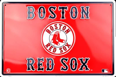 BOSTON RED SOX SIGN 18" X 12" EMBOSSED METAL LARGE RED PAIR OF SOCKS MAN CAVE - Image 1 of 4