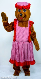 Disfraz de mascota del oso "Mama Bear" 4Pc Br Faux Fur w / Apron Attached Mitts & Head - Imagen 1 de 7