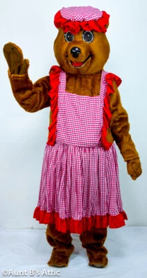 Disfraz de mascota de oso "Mamá Bear" 4 piezas Br imitación piel con delantal adjunto guantes y cabeza  Foto 1 de 4