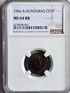 British Honduras 1 Cent 1966 NGC MS 64 RB - Picture 1 of 2