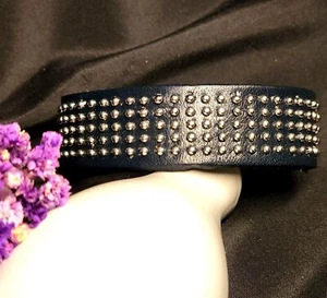 Handcrafted Genuine Black Leather Bracelet w/Silver Grommets Unisex Made in USA - Picture 1 of 12