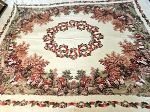 Tovaglia Cani Caccia Equitazione 49 X 62" Tessuto Cotone Cavalli Volpe Anni 60 Vintage - Foto 1 di 11