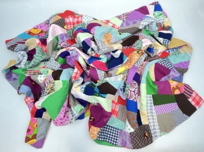 60s Crazy Hand Tied Quilt/Throw Scrap Patchwork 50x39 Groovy Hippie Mod Colorful - Image 1 of 4