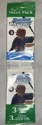 2011 BOWMAN CHROME VALUE PACK Includes: 3 PACKS + 3 GREEN XFRACTOR Cards - Image 1 of 4