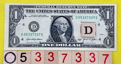 Trailing Triple Repeater xx337337 3s 7s Radar Fancy Serial Number $1 Dollar Bill - Image 1 of 4