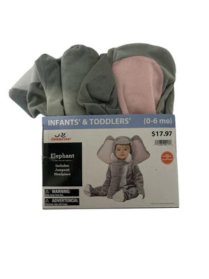 NEW Elephant Infant Baby 0-6 Months Halloween Costume Jumpsuit With Headpiece - Image 1 of 4