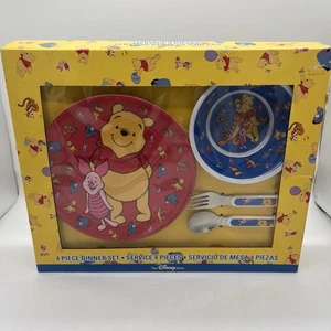 Kids WINNIE THE POOH 4pc  Dining Set VTG melamine  W/ Box Disney Store NEW - Picture 1 of 11