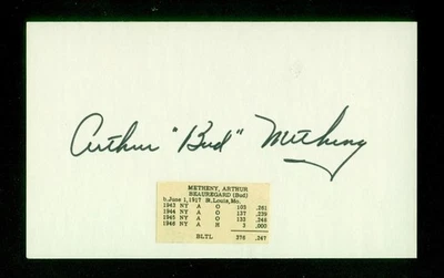 190, Bud Metheny, Original Signed/Autograph, Index Card, Yankees, "1943-46" - Image 1 of 4