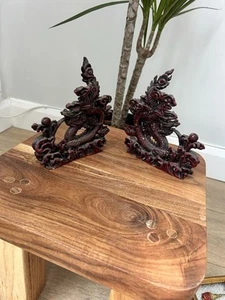 pair of Chinese Red Resin Lucky Dragon Feng Shui Sculpted Statues. - Picture 1 of 3