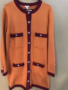 CHANEL COCO Logo Button Cashmere Cardigan New W/Tag size:40 Khaki & Light Orange - Picture 1 of 14