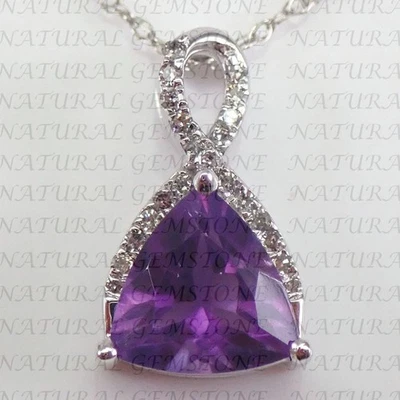 Colgante de diamantes y amatista natural enchapado en oro blanco de 18 quilates con forma de billones de quilates de 5,50 quilates Foto 1 de 4