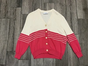St. John Rosa Elfenbein Gold Knopf Strickjacke Pullover Damen Größe Medium - Bild 1 von 8