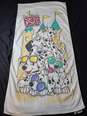 VTG Disney 101 Dalmatians Cotton Bath Beach Towel 90s Pups Franco 56x28 in - Image 1 of 4