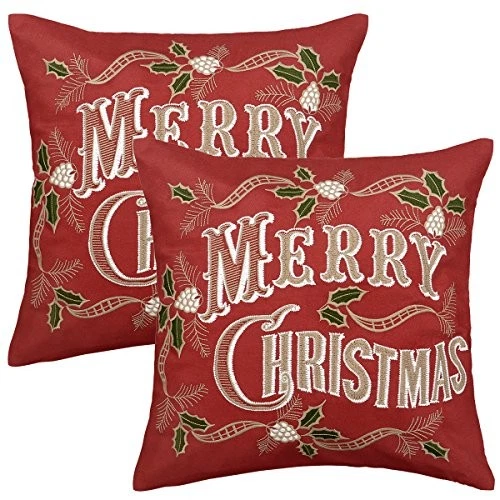 GRELUCGO Set of 2 Embroidered Christmas Holiday Throw Pillow Case Cover Sofa 18