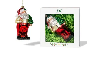 North Star Christmas | Suspenders Santa Glass Ornament | Santa Collection - Picture 1 of 7