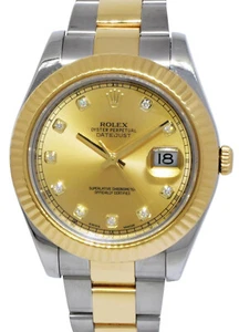 Rolex Datejust II YG/SS Champagne Diamond Dial Mens Oyster Watch 116333 - Picture 1 of 10