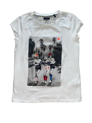 Ikks girls roller girls graphic cap sleeve lace back tee shirt in white 10 - Image 1 of 3