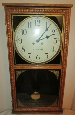 OAK WATERBURY 8 DAY WALL REGULATOR CLOCK MODEL IS CRANE SETH THOMAS WORKINGS Cover