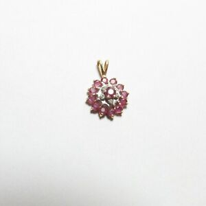 Little Estate 14K Yellow Gold 12 Natural Jam Red Ruby Diamond Pendant 0.85 Cts