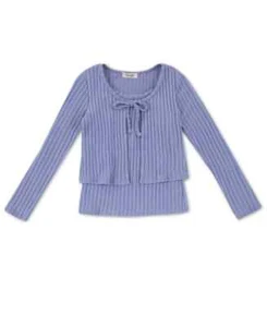 Speechless Big Girls Rib Top Tie Front Cardigan Set, 2-Piece Periwinkle Size XL - Picture 1 of 1