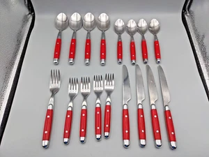Hampton Forge Besteck 17-teiliges Set Lot Picknick Retro rot Kunststoffgriff Nieten - Bild 1 von 14