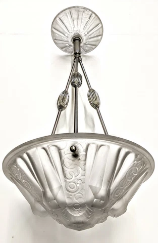 Muller Freres  Signed 1920 1930 French Art Deco Pendant Chandelier Ceiling Light Cover