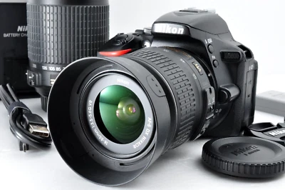 [Near Mint sc:22645 (23%)] Nikon D5600 DSLR w/18-55mm 55-200mm from Japan #2243 - Image 1 of 4